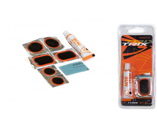 Аптечка TRIX (клей 5мл + заплатки: Ø 25мм - 2 шт.,35х24 мм - 2 шт.,50х32 мм-1шт.+ нажд.)RP-1301A