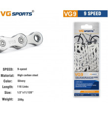 Цепь VG-Sports, 9 скор. (116 звеньев), 1/2''x 11/128'', пин, Chrome-Plated, инд. упаковка, VG-9 (УТ00024894)