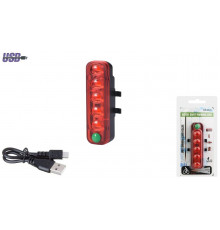 Фонарь задний аккумуляторный, USB, 5 LED V8, QX-W05