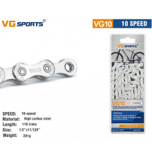 Цепь VG-Sports, 10 скор. (116 звеньев), 1/2''x 11/128'', пин, Chrome-Plated, инд. упаковка, VG-10 (УТ00024895)